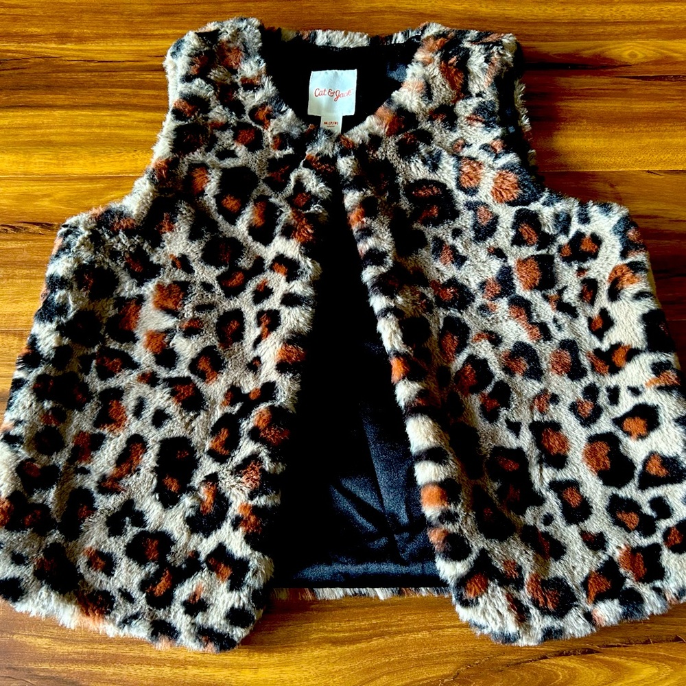 Girls Cat & Jack Faux Fur Leopard Vest
